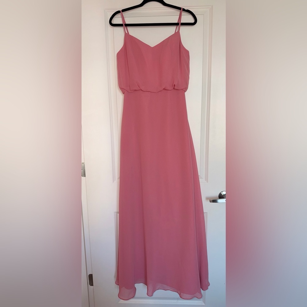 Bill Levkoff Chiffon V-Neck Spaghetti Strap Maxi Bridesmaid Dress - Dusty Rose - Picture 4 of 10